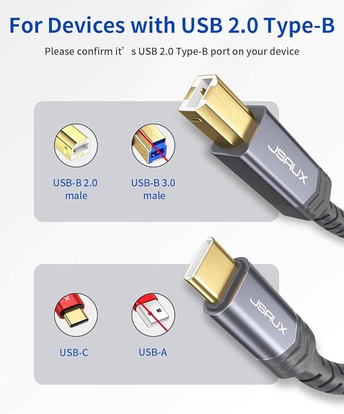 USB Type C to USB B Printer Cable