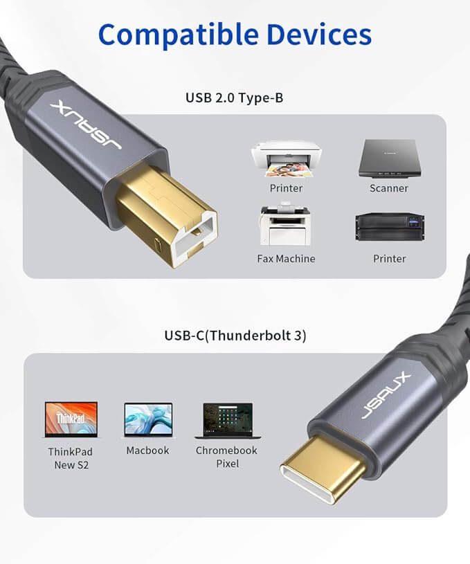 USB C to USB B Printer Cable