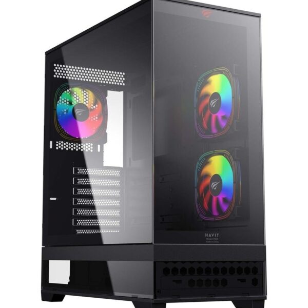 Havit CF925 Tempered Glass Gaming Player Case Black - 3 RGB Fans, Remote Control, Itx/m-Atx/atx/e-Atx Compatible black