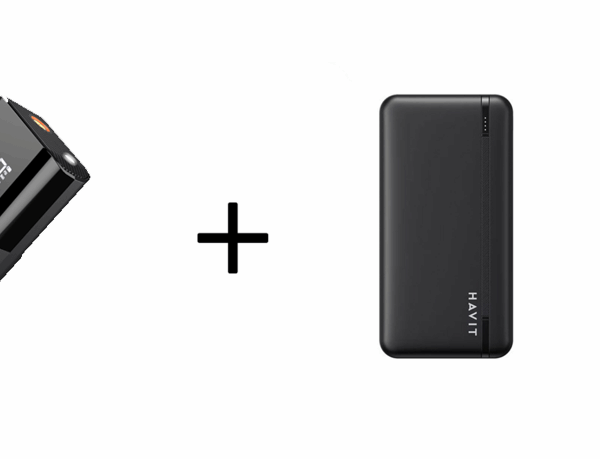 Energizer Portable Air Compressor PAC6003 and Power Bank, For Cars, Motors and Bicycles, Black. + Havit Power bank 10000MH Black هدية